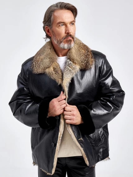 Зимняя мужская кожаная куртка на подкладке из меха лисицы Antonio, черная, размер 56, артикул 40820-3