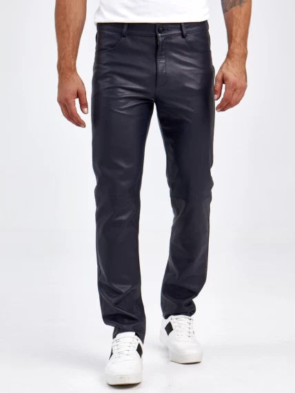 Мужские брюки из натуральной кожи премиум класса 01, синие, размер 48, артикул 120022-1