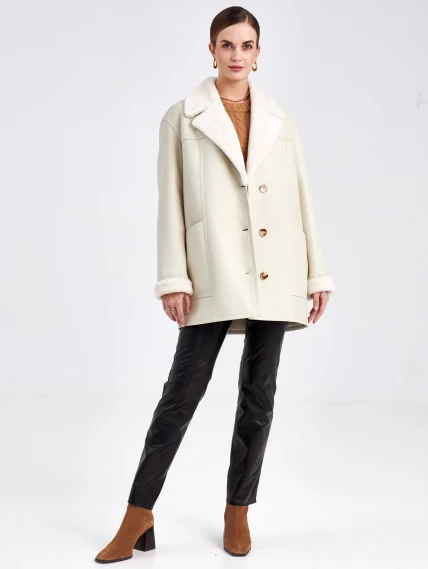 Короткая женская дубленка пиджак с поясом премиум класса 2011, белая, размер 48, артикул 62671-1
