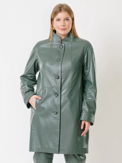 Кожаное пальто женское 378, оливковое, размер 50, артикул 91252-5