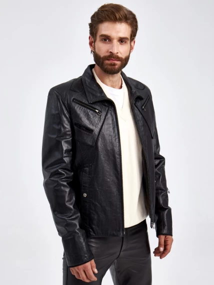 Короткая кожаная куртка для мужчин 2010-4, черная, размер 50, артикул 29260-3