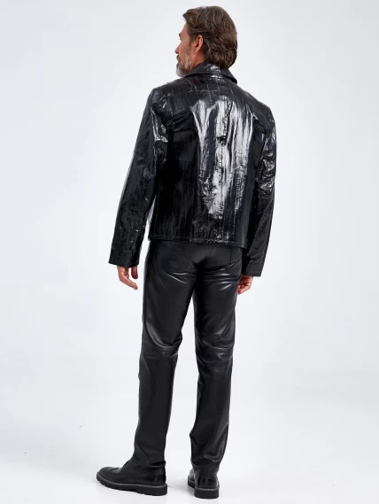 Мужская кожаная куртка из кожи морского угря 4433, черная, размер 48, артикул 40700-2