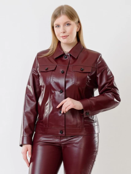 Кожаный комплект женский: Куртка 3008 + Брюки 02, бордовый, размер 48, артикул 111223-6