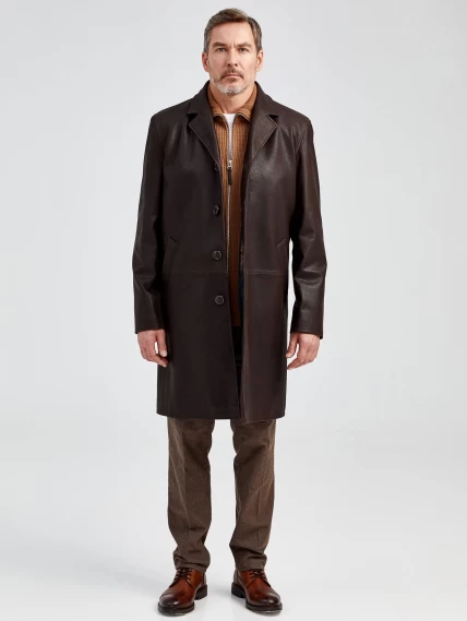 Мужской удлиненный кожаный пиджак премиум класса 22/1, коричневый DS, размер 50, артикул 29560-6