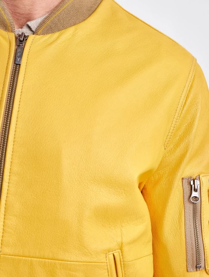 Кожаная куртка бомбер мужская 1119, желтая, размер48, артикул 29520-4