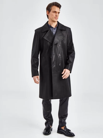 Двубортный мужской кожаный плащ премиум класса Чикаго, черный, размер 52, артикул 21120-4