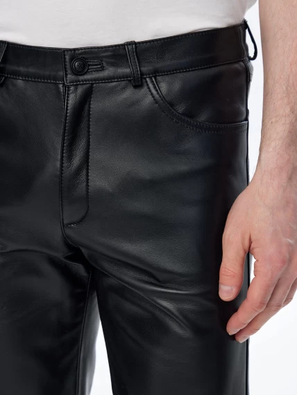 Мужские брюки из натуральной кожи премиум класса 01, черные, размер 48, артикул 120020-3