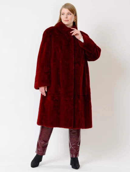 Демисезонный комплект женский: Пальто из меха норки 288в + Брюки 02, бордовый, размер 54, артикул 111318-1