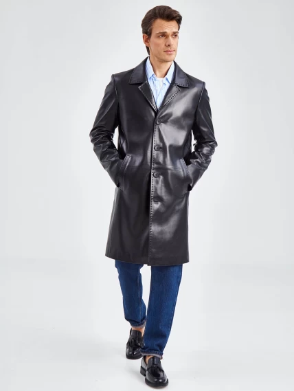 Классическое кожаное пальто мужское премиум класса 2010-11, черное, размер 58, артикул 71360-3