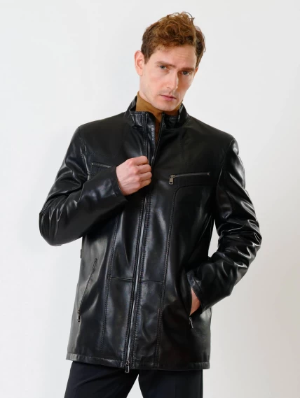 Мужская утепленная кожаная куртка пять молний премиум класса 537ш, черная, размер 50, артикул 40221-1