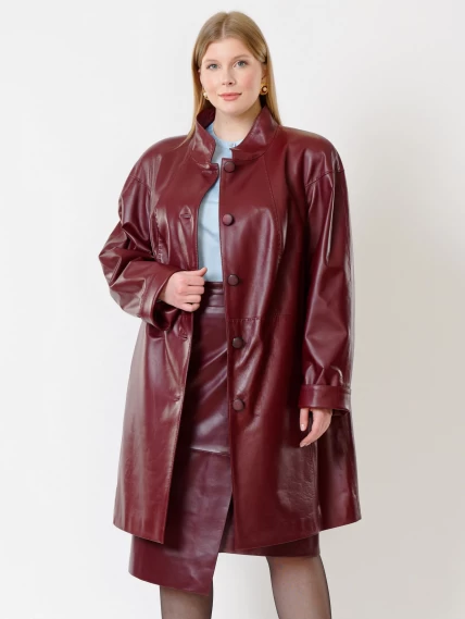 Кожаное пальто женское 378, бордовое, размер 56, артикул 91242-2