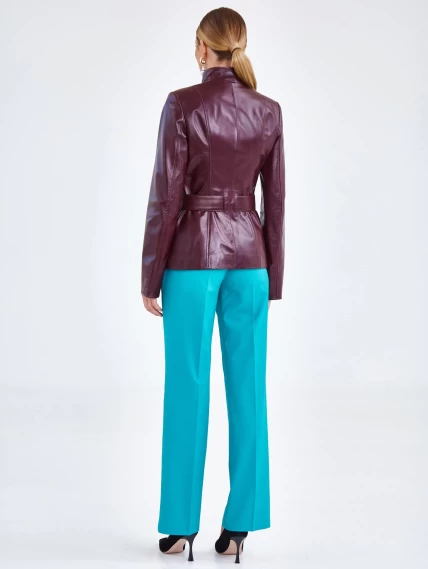 Кожаная женская куртка с поясом 334, бордовая, размер 44, артикул 90630-6