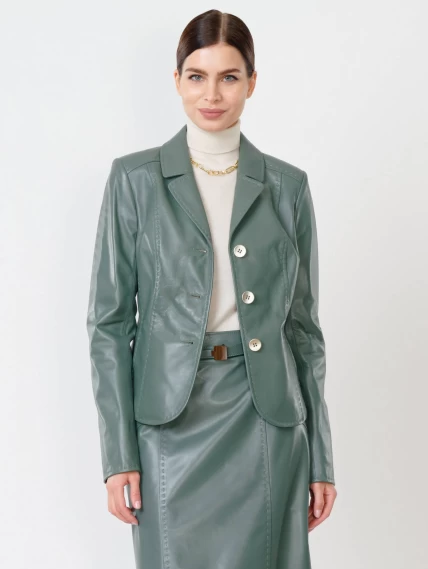 Кожаный женский пиджак 316рс, оливковый, размер 46, артикул 91042-6