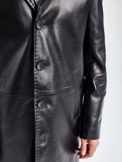 Классическое кожаное пальто мужское премиум класса 2010-11, черное, размер 58, артикул 71360-2