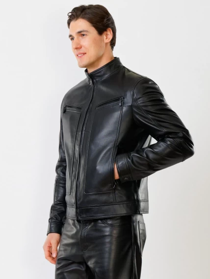 Кожаный комплект мужской: Куртка 507 + Брюки 01, черный, р. 48, артикул 140070-3