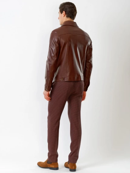 Короткая мужская кожаная куртка в джинсовом стиле 550, коричневая, размер 52, артикул 28740-4