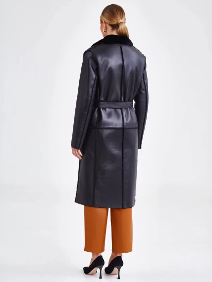 Двубортное женское пальто из натуральной овчины премиум класса 2000, черное, размер 48, артикул 63820-3