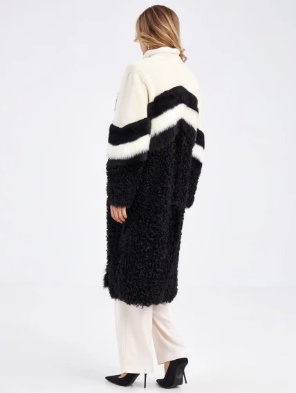 Комбинированное двустороннее женское пальто из натуральной овчины с мехом тиградо премиум класса 2032, белое, размер 42, артикул 63950-6