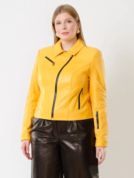 Кожаный комплект женский: Куртка 3005 + Брюки 05, желтый/черный, размер 44, артикул 111119-2