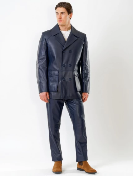Кожаный комплект мужской: Куртка 549 + Брюки 01, синий, размер 48, артикул 140180-1