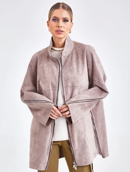 Женская замшевая куртка оверсайз премиум класса 3037 , светло-коричневая, размер 50, артикул 23161-1