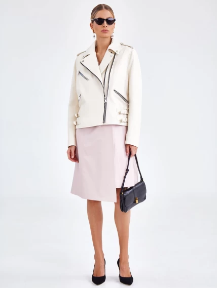 Кожаная женская куртка косуха премиум класса 3036, белая, размер 46, артикул 23171-4