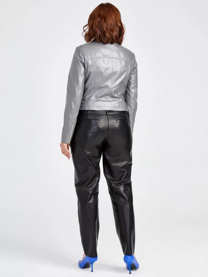 Кожаный комплект женский: Куртка 389 + Брюки 03, серый/черный, размер 42, артикул 111116-1