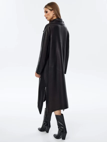 Длинный женский кожаный плащ оверсайз премиум класса 3062, черный, размер 50, артикул 23720-5