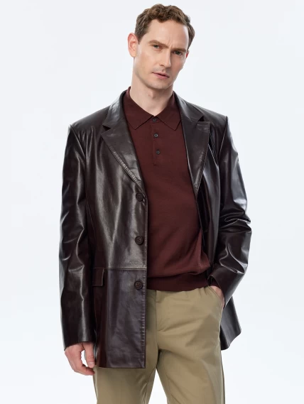 Кожаный пиджак премиум класса для мужчин 557, коричневый, размер 52, артикул 29680-3