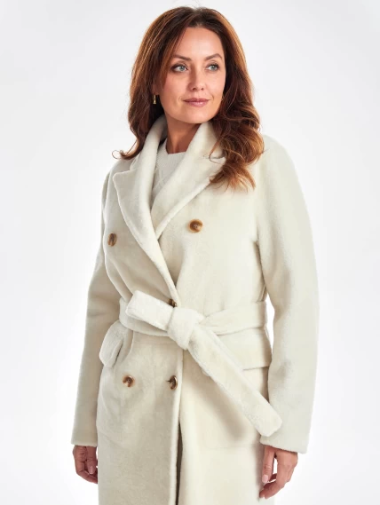 Длинное двубортное женское пальто из меховой овчины премиум класса 2047, белое, размер 48, артикул 63280-1