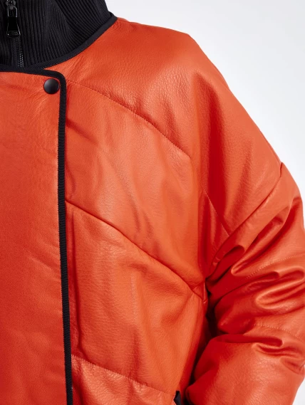 Утепленная женская кожаная куртка оверсайз премиум класса 3022, оранжевая, размер 44, артикул 23350-5