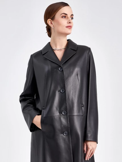 Классический кожаный женский плащ с поясом 3006, черный, размер 48, артикул 91790-6