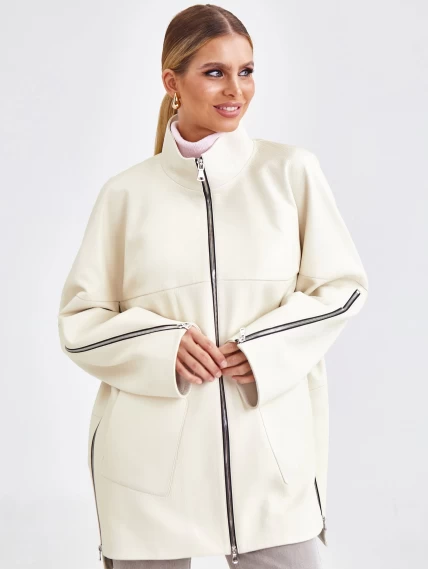 Кожаная женская куртка оверсайз премиум класса 3038, белая, размер 50, артикул 23151-0