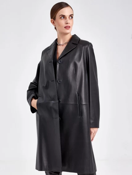 Классический кожаный женский плащ с поясом 3006, черный, размер 48, артикул 91790-3