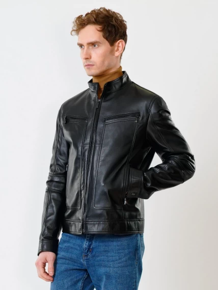 Кожаная куртка мужская 507, черная, размер 48, артикул 28430-6