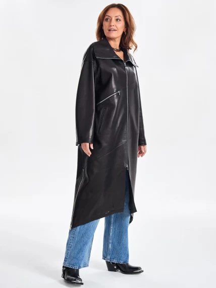 Женское кожаное пальто оверсайз на молнии премиум класса 3062, черное, размер 50, артикул 63360-3