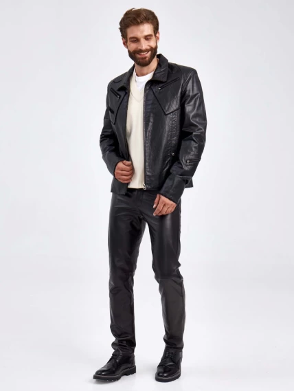 Короткая кожаная куртка для мужчин 2010-4, черная, размер 50, артикул 29260-1