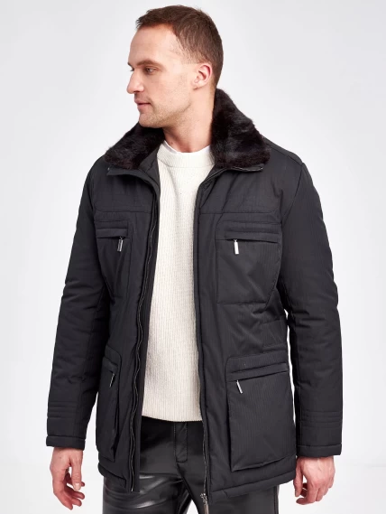 Текстильная зимняя мужская куртка с воротником меха норки Samuele, черная, размер 48, артикул 40910-3