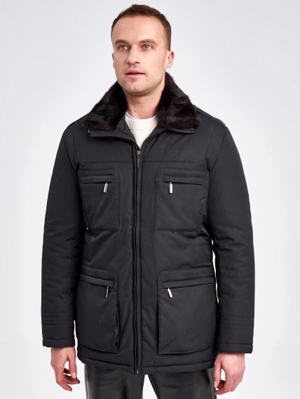 Текстильная зимняя мужская куртка с воротником меха норки Samuele, черная, размер 48, артикул 40910-5