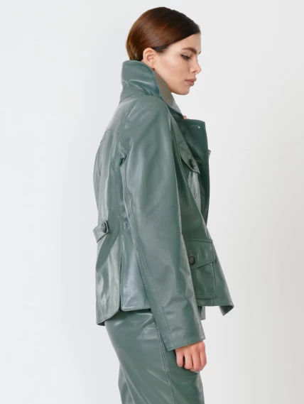 Кожаная куртка пиджак женская 302, оливковый, размер 48, артикул 90800-6