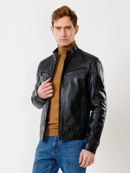 Кожаная куртка мужская 507, черная, размер 48, артикул 28430-2