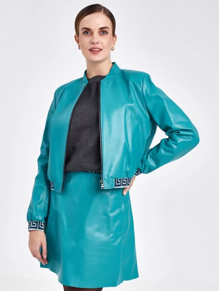 Кожаная куртка бомбер женская 3001, бирюзовый, размер 46, артикул 23070-0