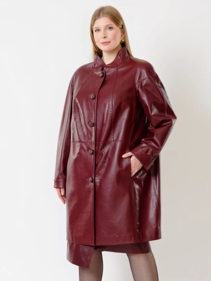 Кожаное пальто женское 378, бордовое, размер 56, артикул 91242-6