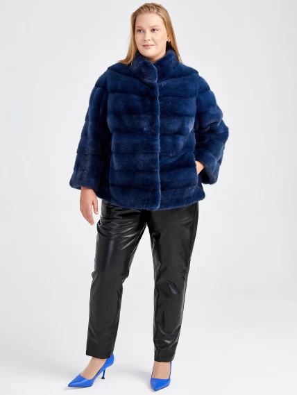 Демисезонный комплект женский: Куртка из меха норки Ольга (с) + Брюки 04, синий/черный, артикул 111186-0