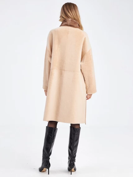 Стильное женское пальто с норковым воротником премиум класса 2041, бежевое, размер 44, артикул 63650-6