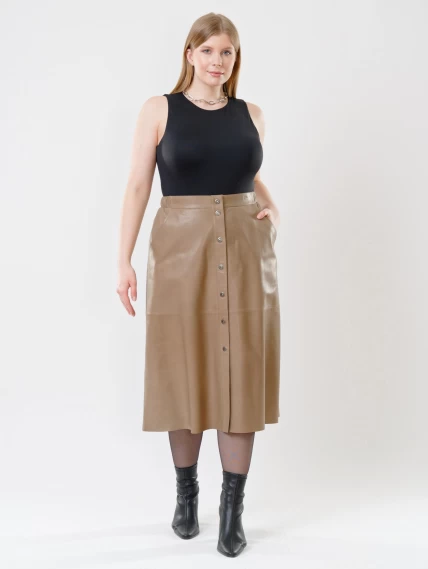 Длинная кожаная юбка из натуральной кожи 08, серо-коричневая, размер 44, артикул 85541-0