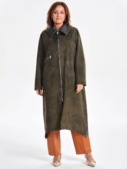Трендовое женское замшевое пальто оверсайз премиум класса 3061з, хаки, размер 50, артикул 63440-0