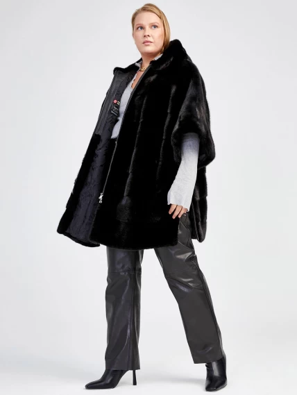 Зимний комплект женский: Шуба из меха норки Эмма + Брюки 04, черный, размер 62, артикул 111312-1