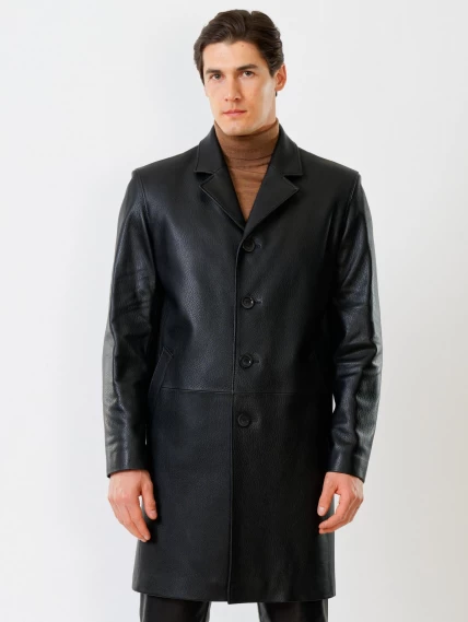Мужской удлиненный кожаный пиджак премиум класса 22/1, черный, размер 56, артикул 29580-5