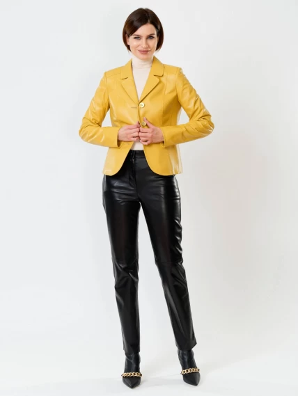 Кожаный женский пиджак 316рс, желтый, размер 44, артикул 91051-3